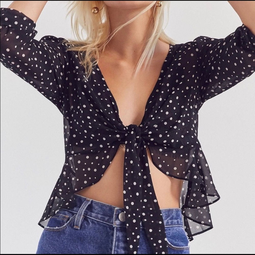 Kimchi Blue Polka Dot Tie Front Top